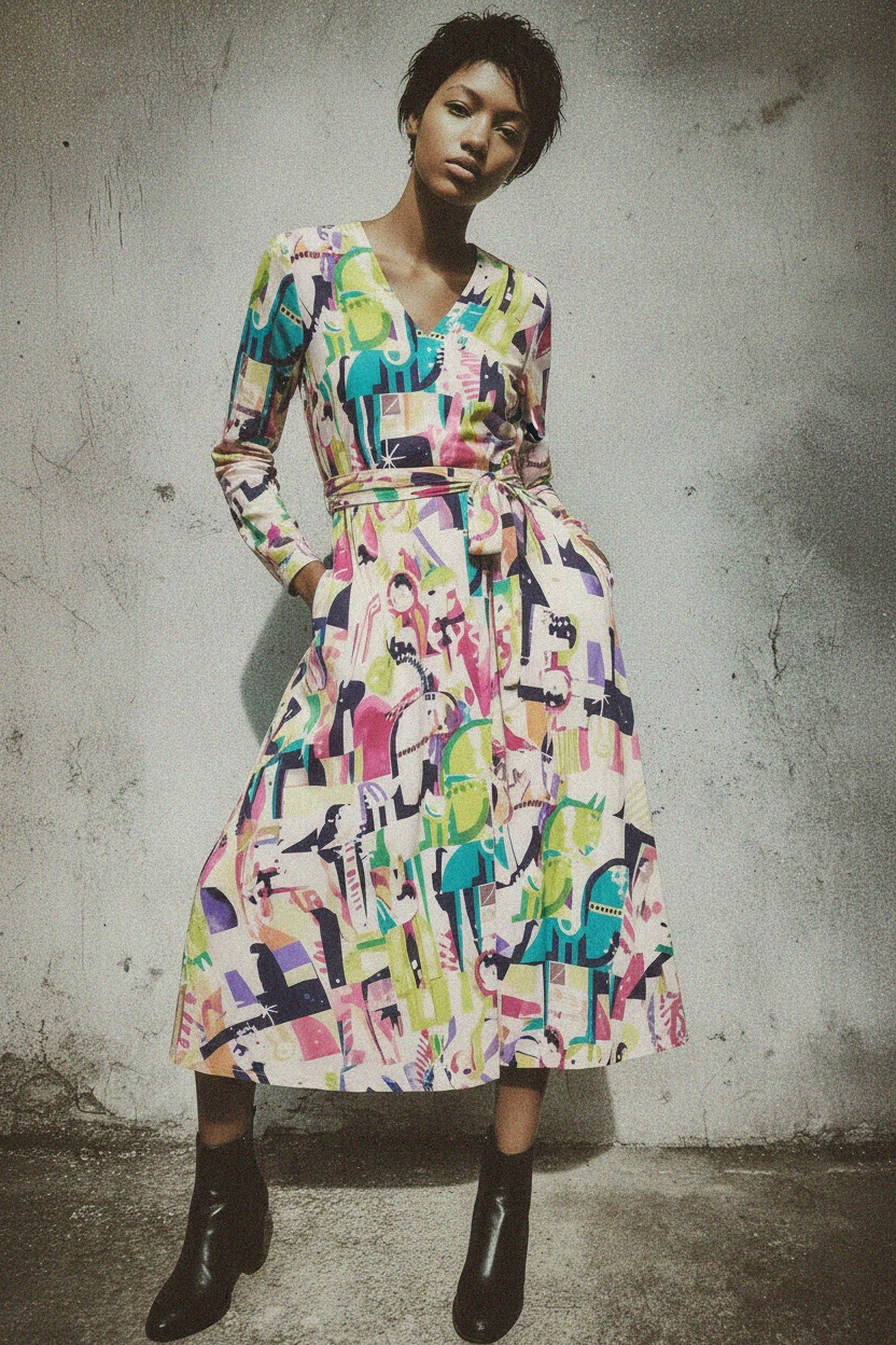 Vibrant Abstract Print Midi Dress photo 3