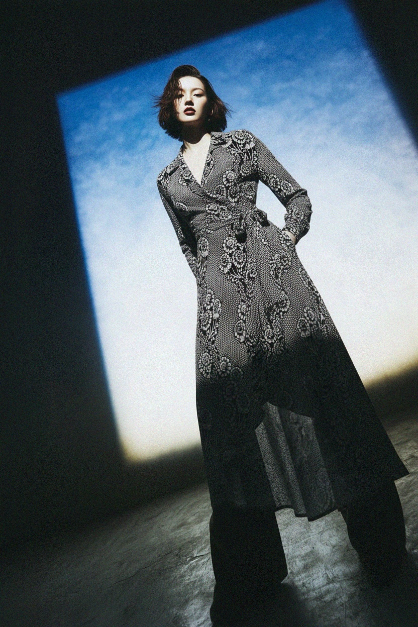 Black & White Floral High-Low Wrap Dress photo 3