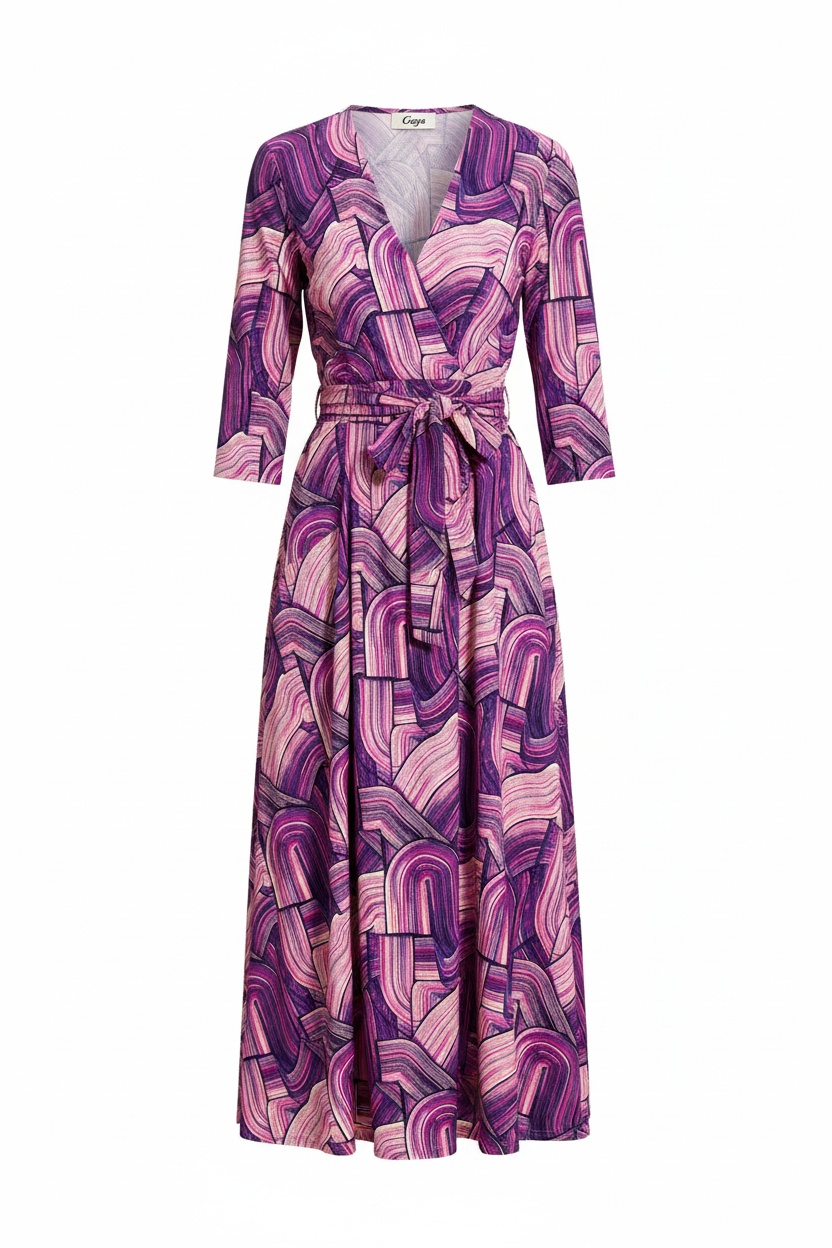 Abstract Print V-Neck Tie-Waist Maxi Dress photo 1
