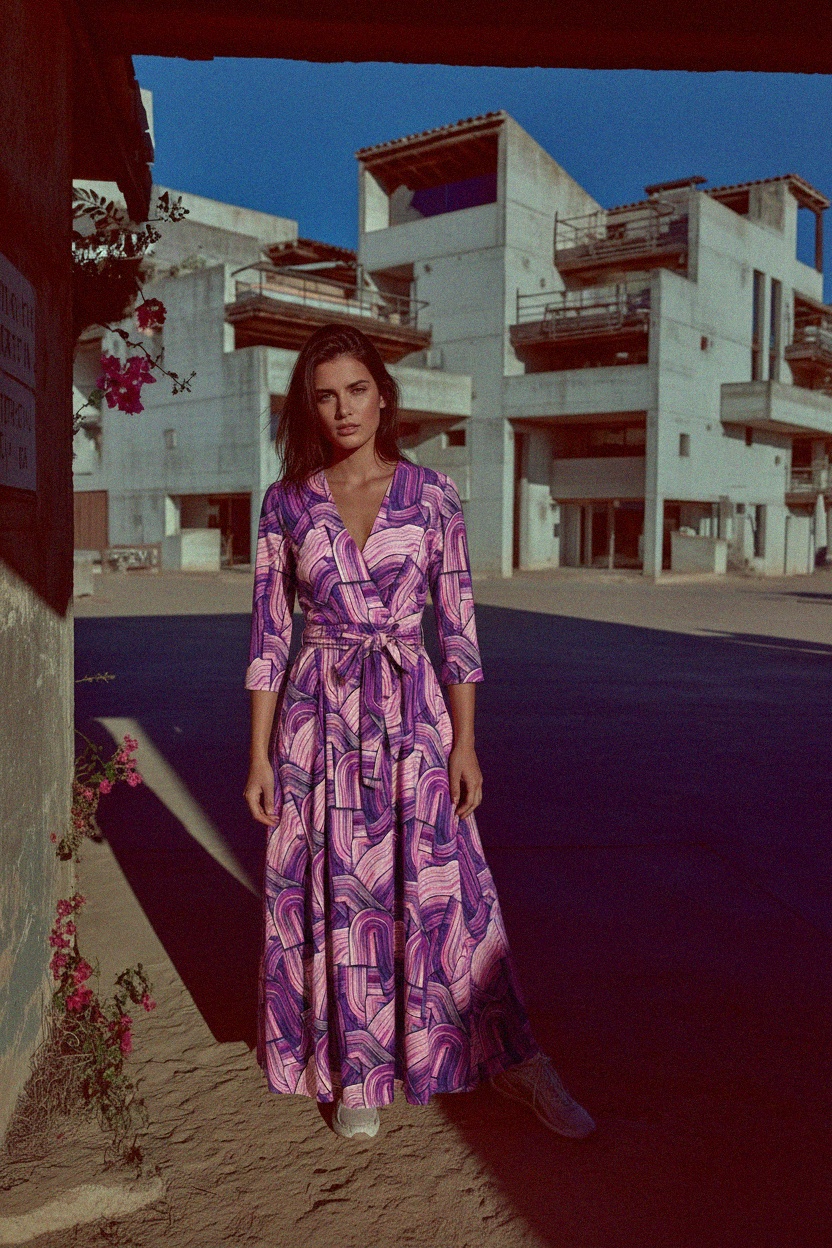 Abstract Print V-Neck Tie-Waist Maxi Dress photo 2