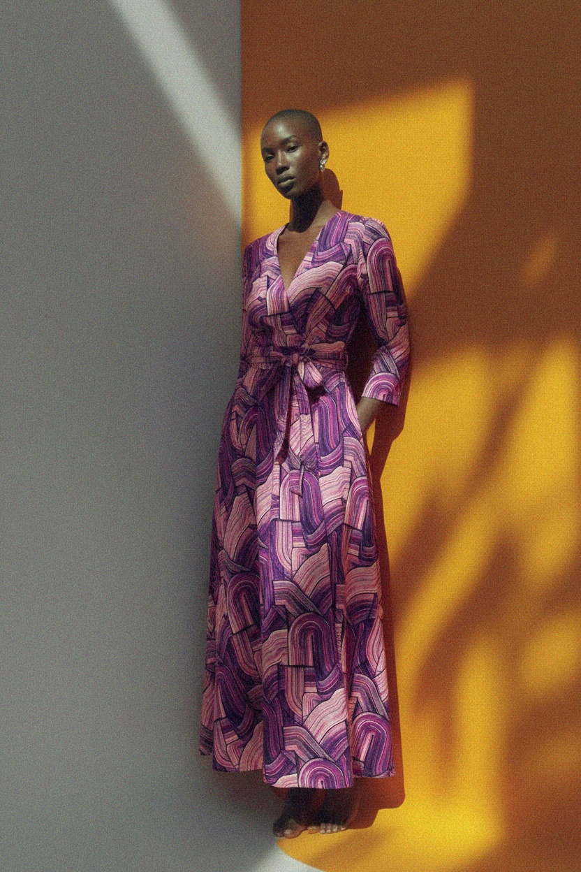 Abstract Print V-Neck Tie-Waist Maxi Dress photo 3