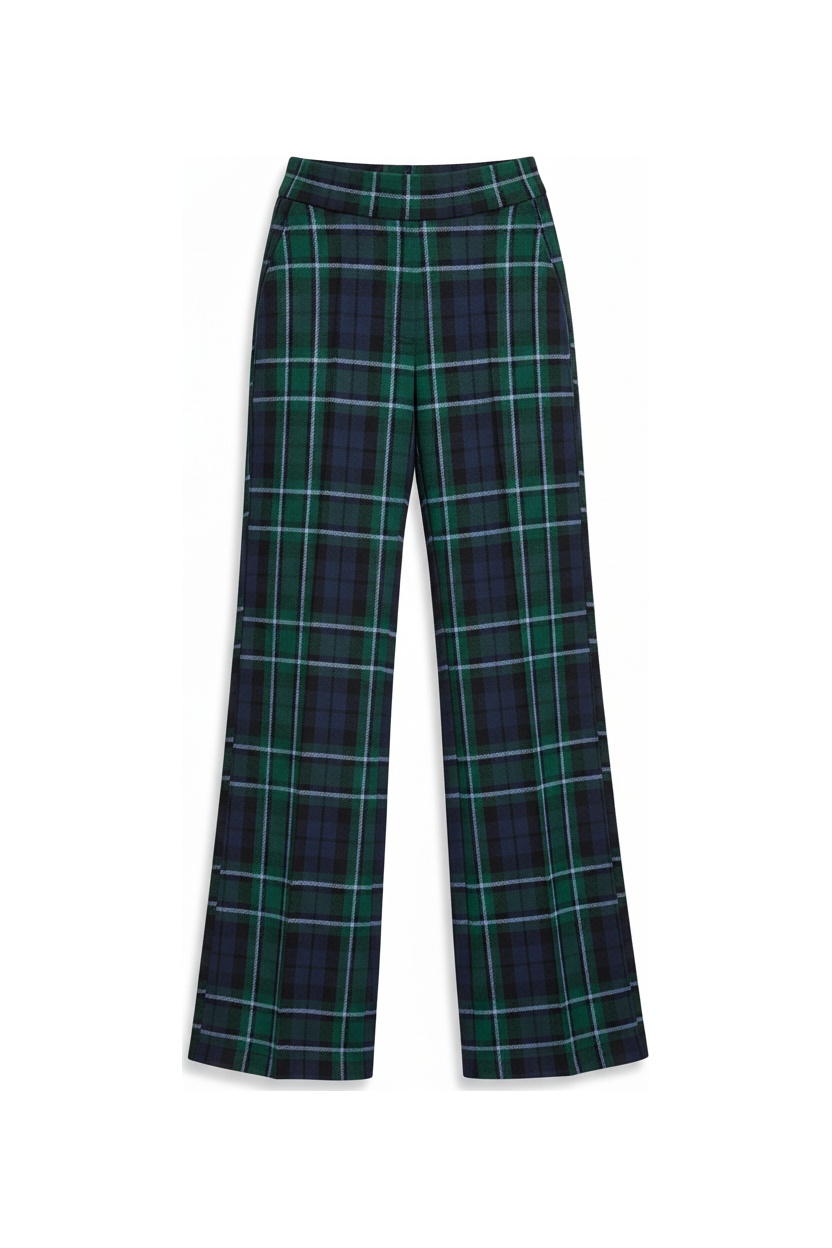 Green & Blue Plaid Wide-Leg Pants photo 1