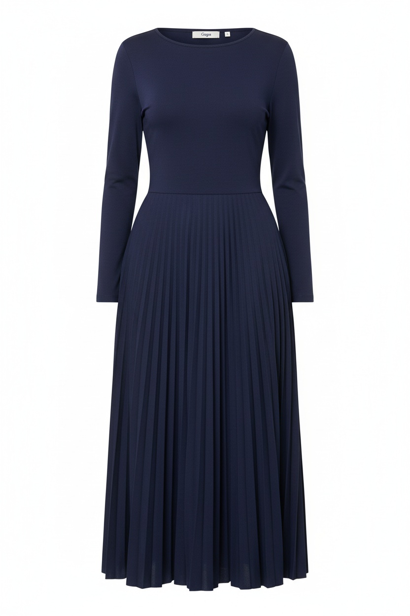 Classic Navy Blue Long Sleeve Midi Dress photo 1