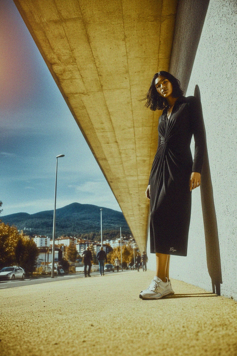 Black Long Sleeve Midi Dress with Twist Front Detail photo 2