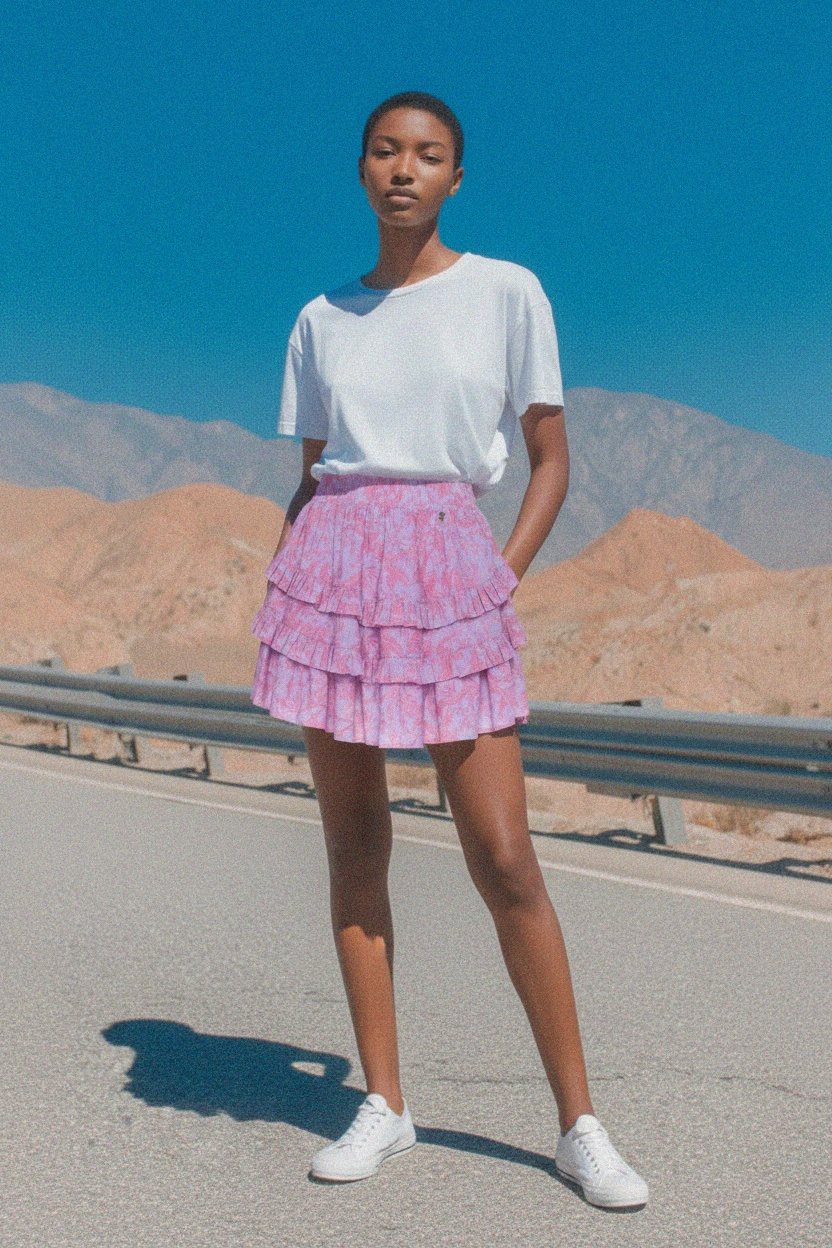 Floral Ruffled Mini Skirt in Purple and Pink photo 3