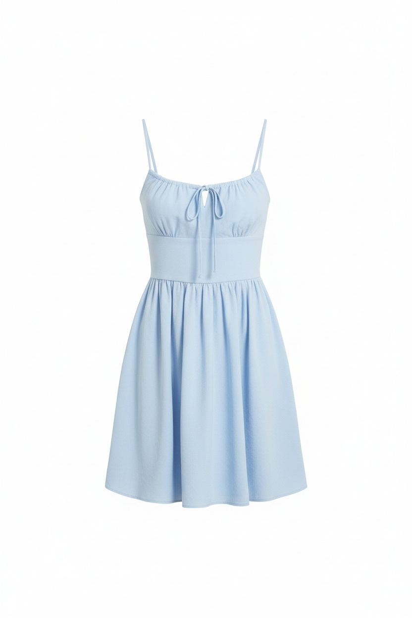 Chic Blue Mini Dress with Tie Front & Flowy Skirt photo 1