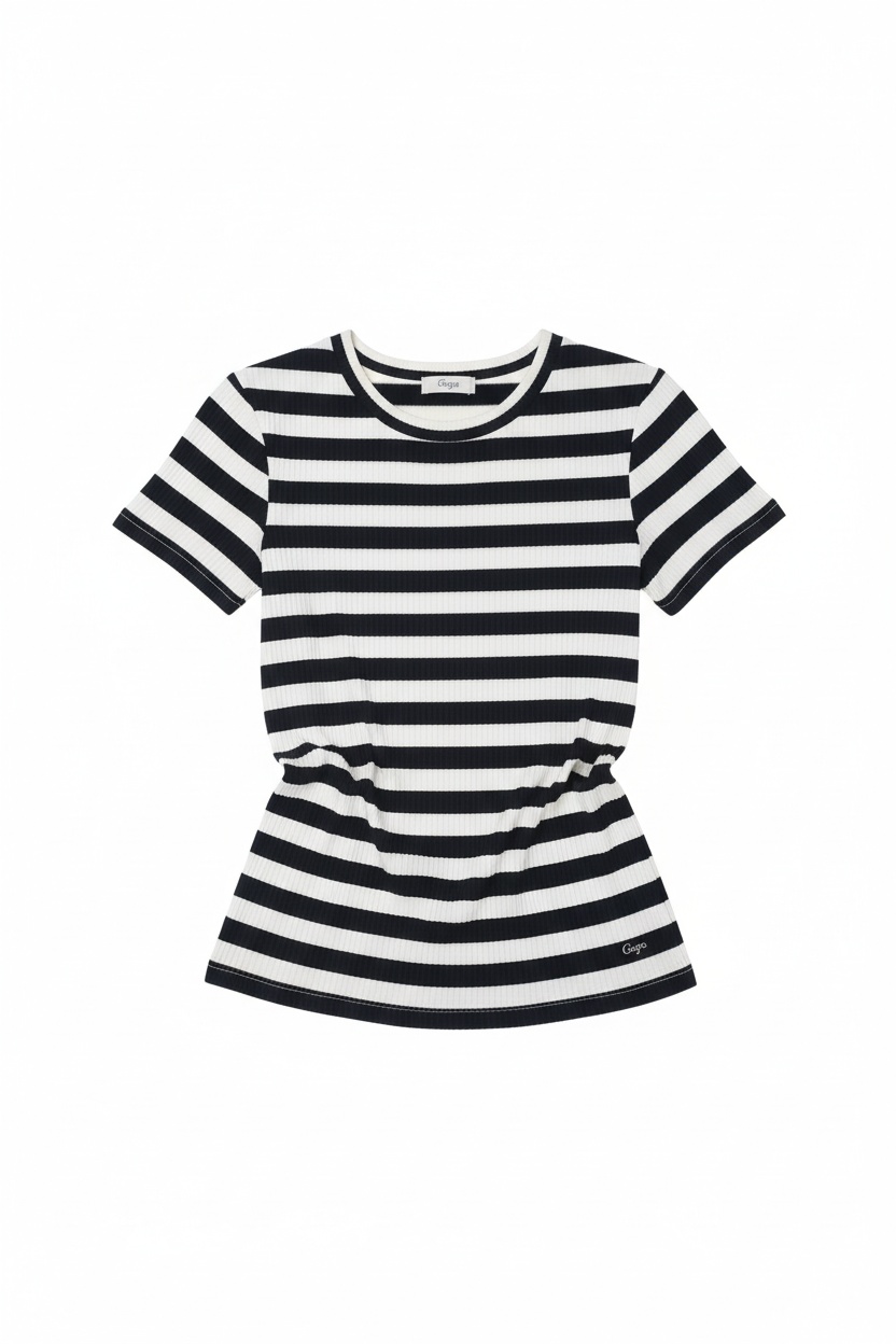 Striped Ribbed Short Sleeve Top photo 1