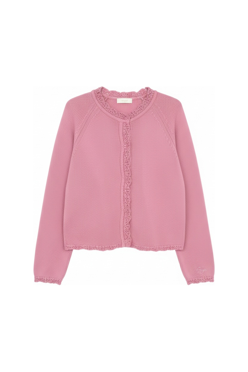 Soft Pink Knit Cardigan with Decorative Trim photo 1