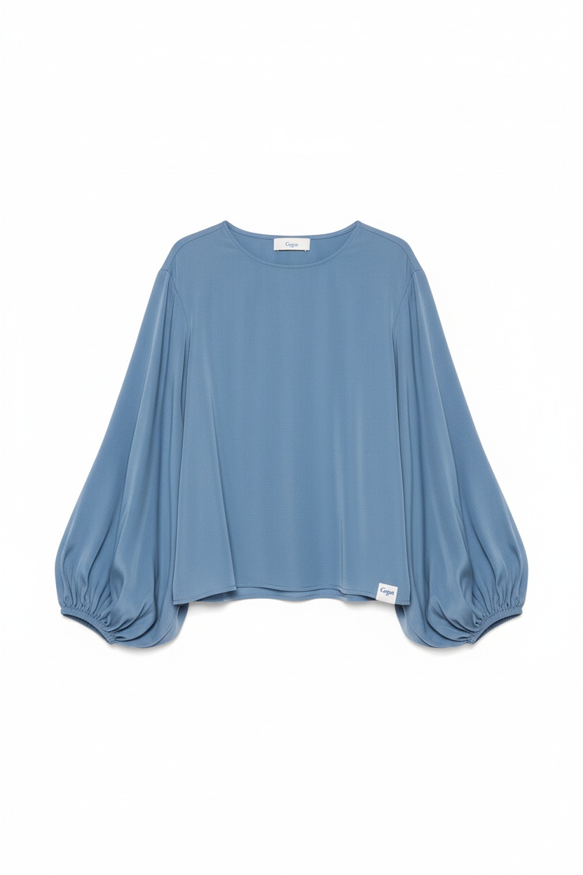 Voluminous Sleeve Blue Blouse photo 1