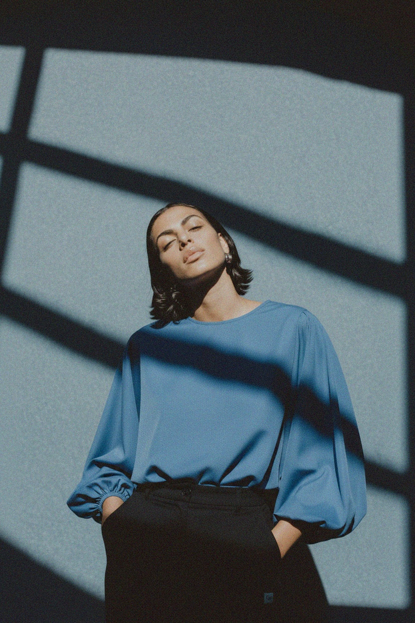 Voluminous Sleeve Blue Blouse photo 3