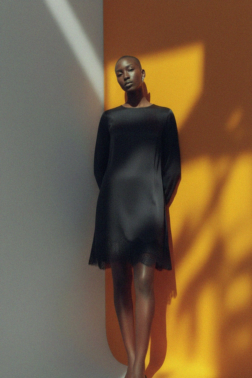 Elegant Black Mini Dress with Lace Trim & Long Sleeves photo 3