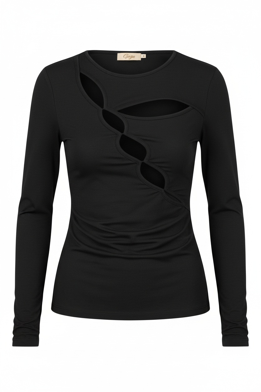 Stylish Long Sleeve Top with Front Cut-Out Details photo 1