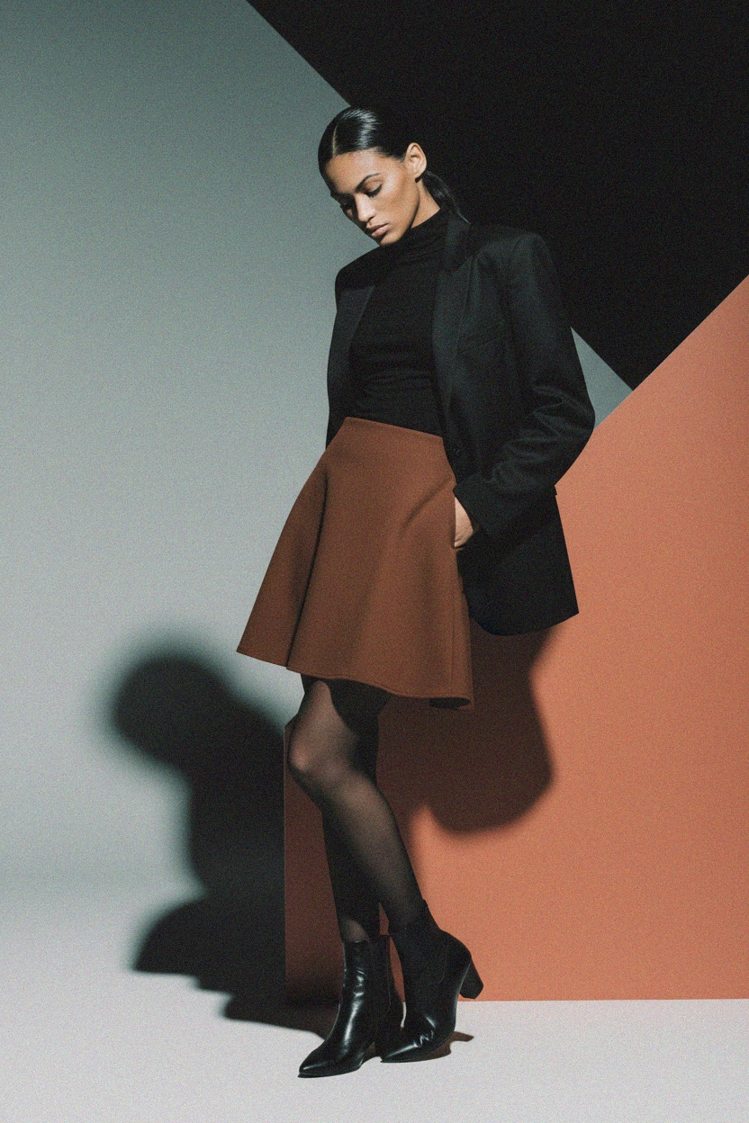 Classic Brown Flared Mini Skirt photo 4