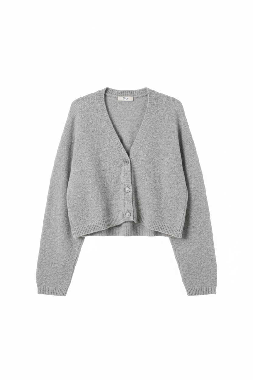 Soft Grey Cropped Knit Cardigan photo 1