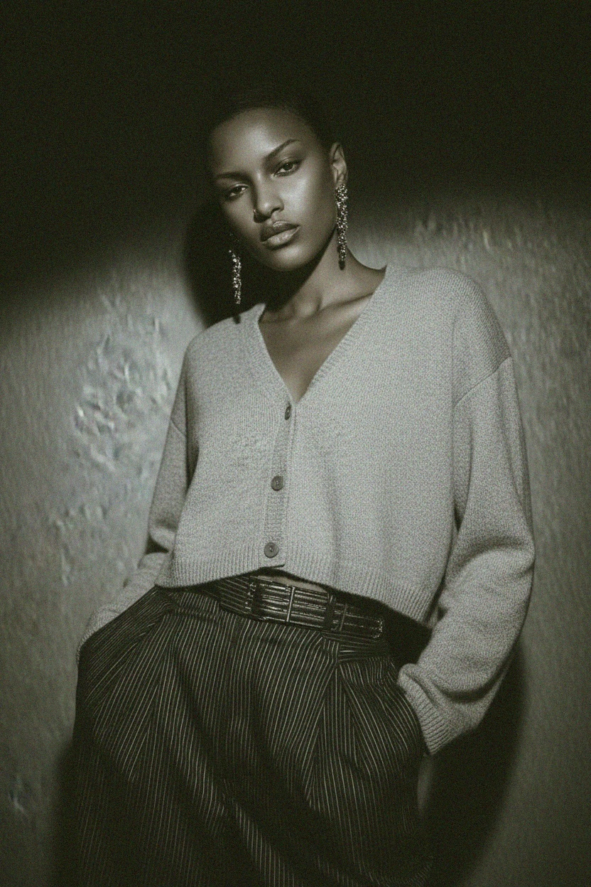 Soft Grey Cropped Knit Cardigan photo 2