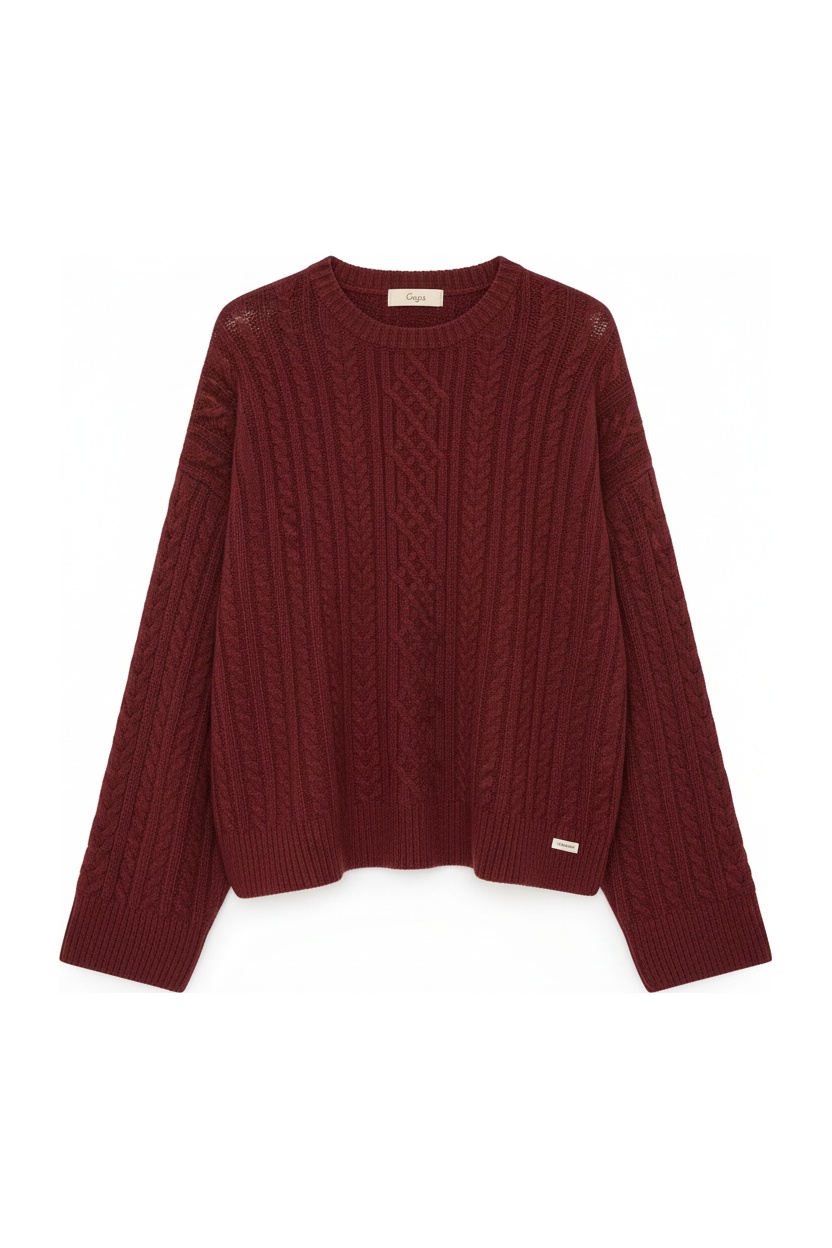 Cozy Cable Knit Oversized Sweater in Deep Red photo 1