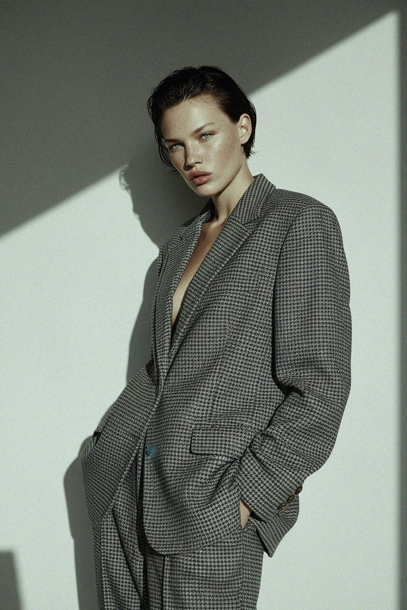 Oversize Houndstooth Pattern Blazer photo 3