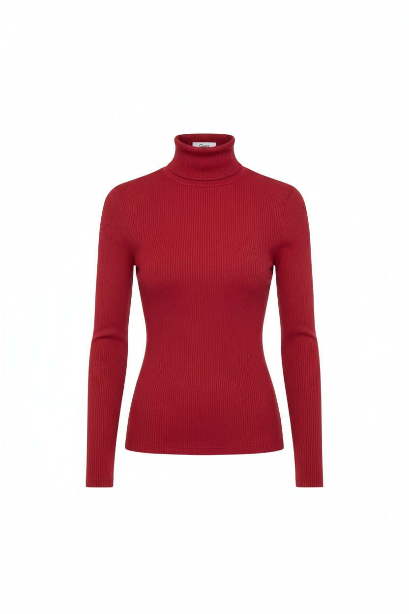 Classic Ribbed Turtleneck Top in Red photo 1