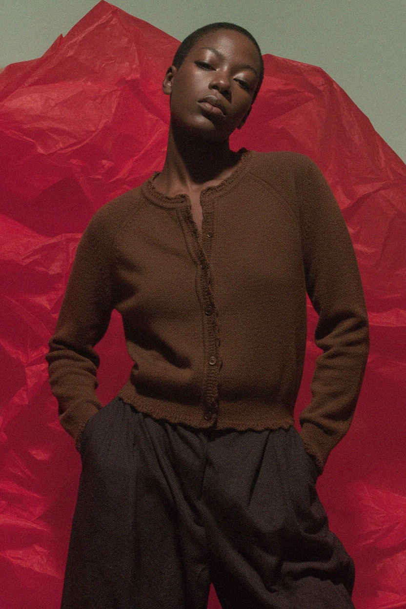 Cozy Brown Knit Cardigan with Button Front photo 3