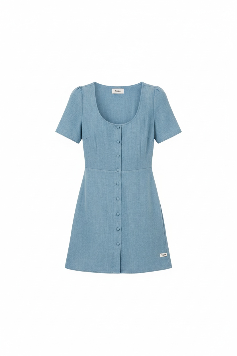 Chic Blue Button-Front Short Sleeve Mini Dress photo 1