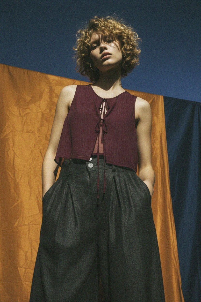 Dotted Tie-Front Sleeveless Top photo 3