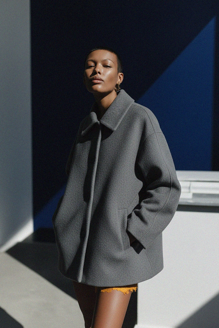 Chic Grey Oversized Wool Blend Coat photo 2
