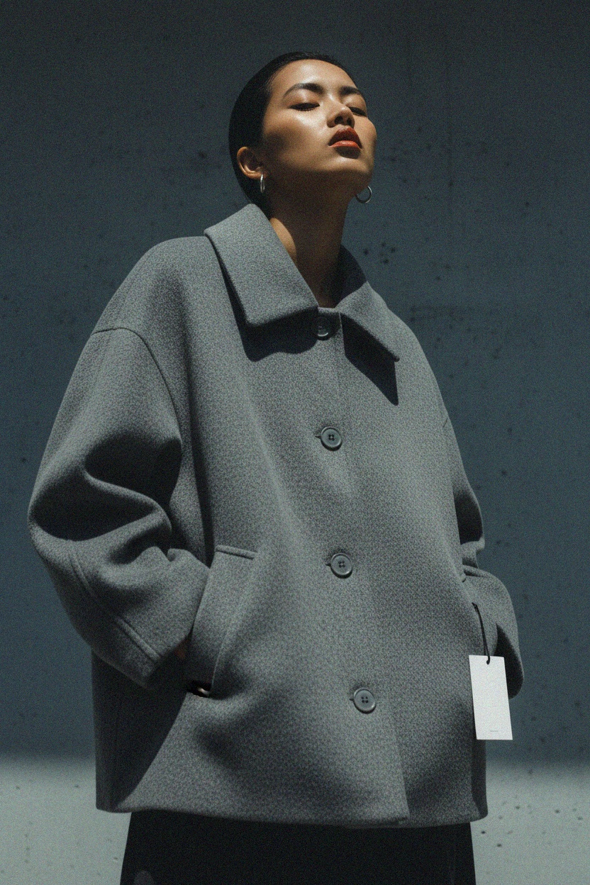 Chic Grey Oversized Wool Blend Coat photo 3