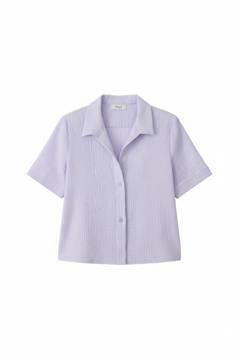 Light Purple Crinkle Texture Short Sleeve Shirt photo 1