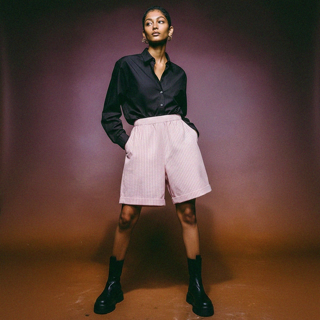 Pink & White Striped Relaxed Fit Shorts photo 3