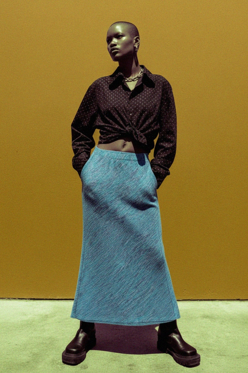 Textured Blue Knit Maxi Skirt photo 3