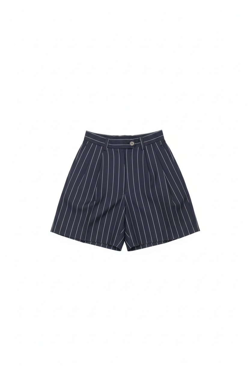 Navy Pinstripe Pleated Shorts photo 1
