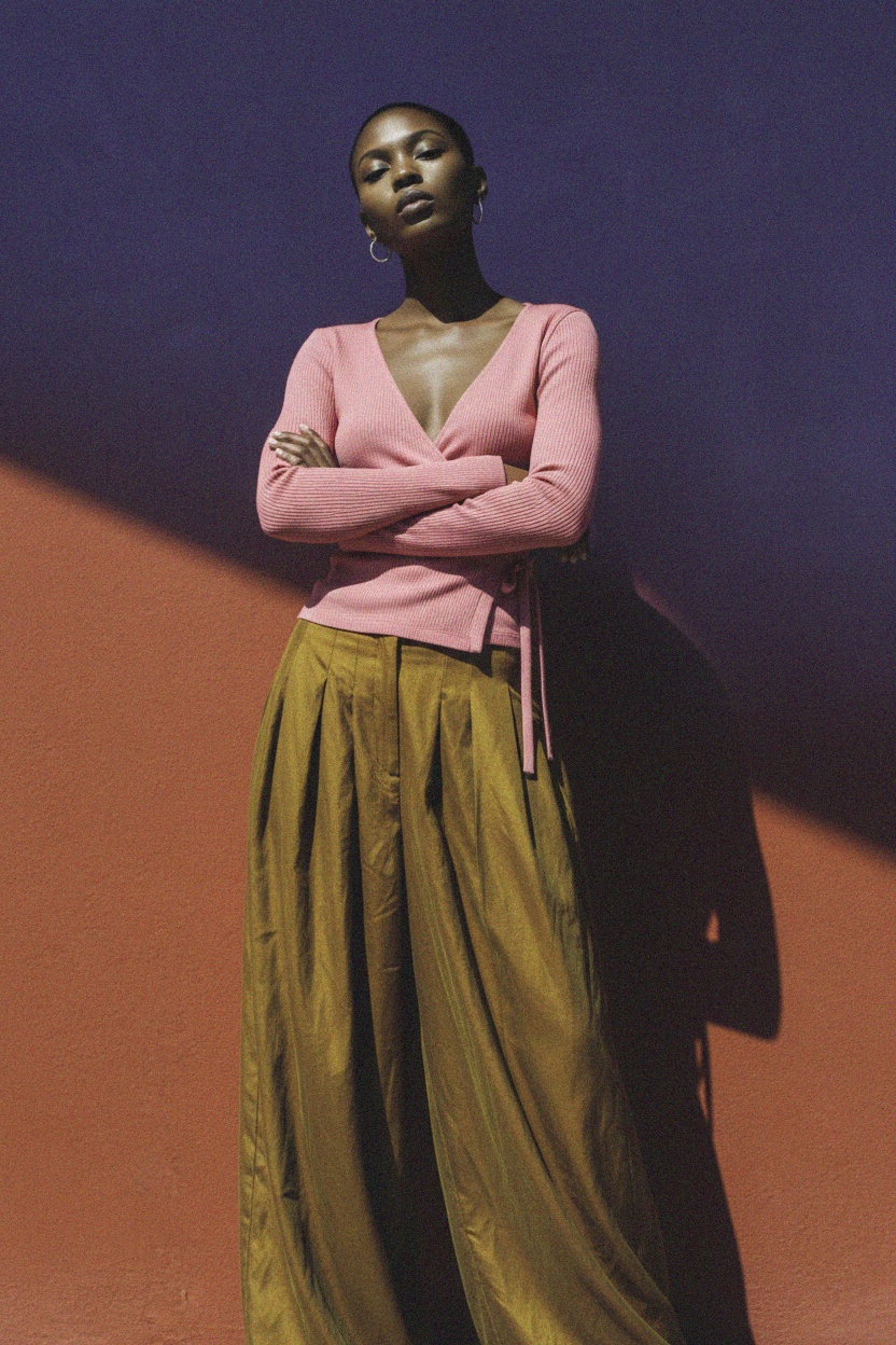 Pink Ribbed Wrap Long-Sleeve Top photo 3