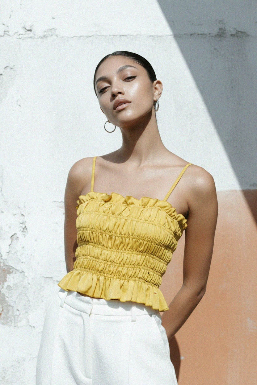 Yellow Smocked Ruffle Strap Top photo 2