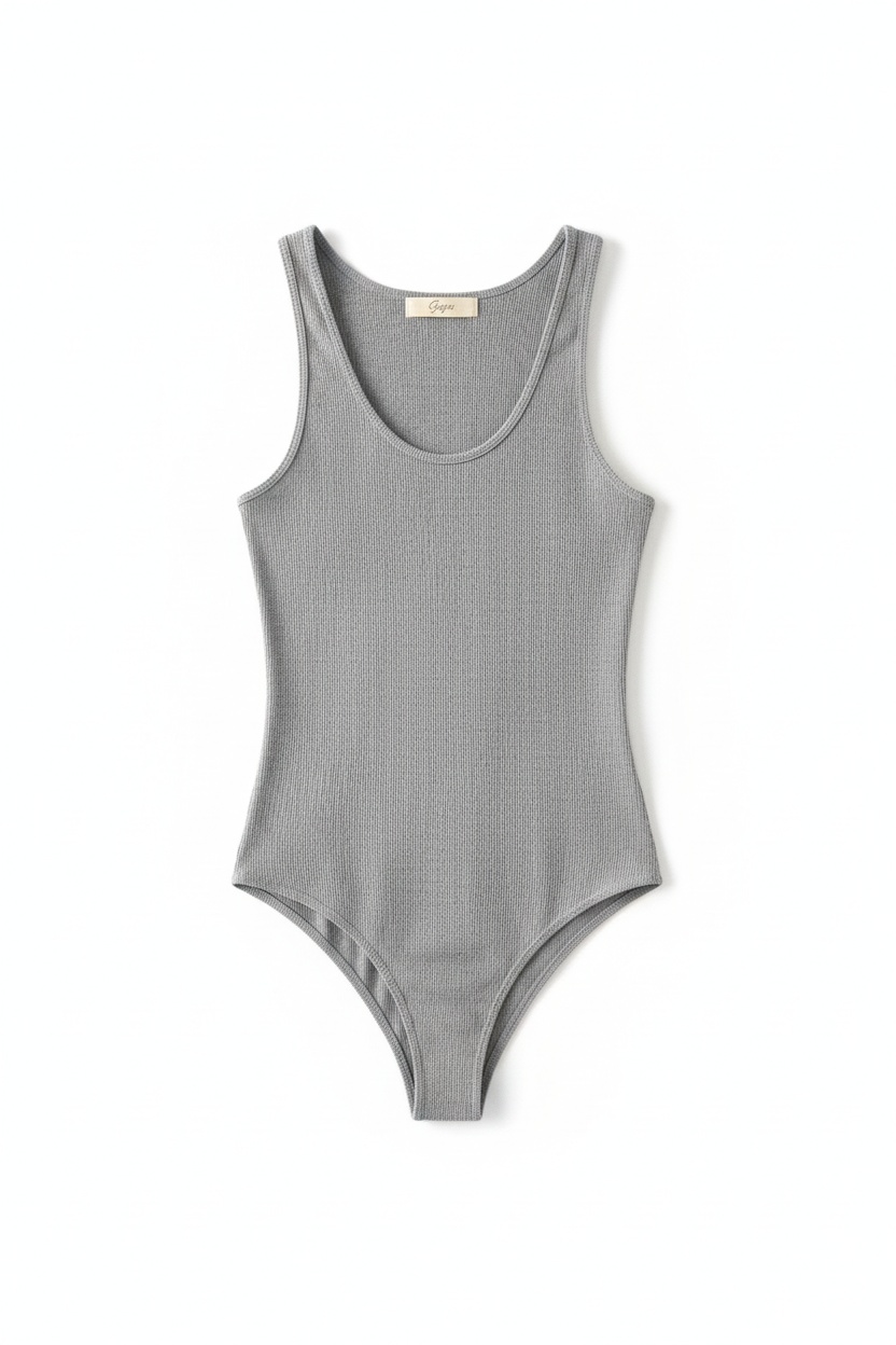 Grey Ribbed Sleeveless Bodysuit photo 1