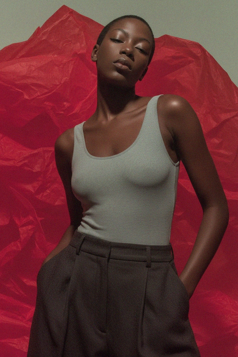 Grey Ribbed Sleeveless Bodysuit photo 2