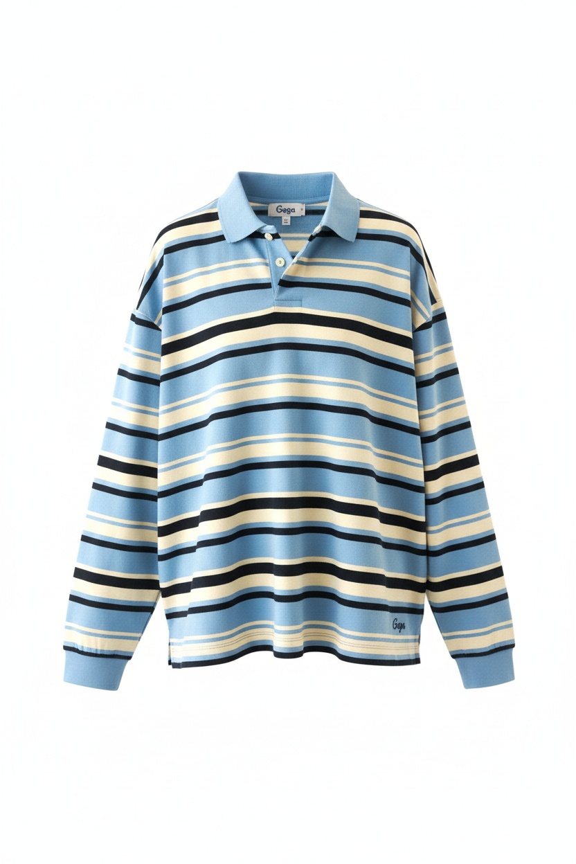 Relaxed Fit Striped Long Sleeve Polo Shirt photo 1