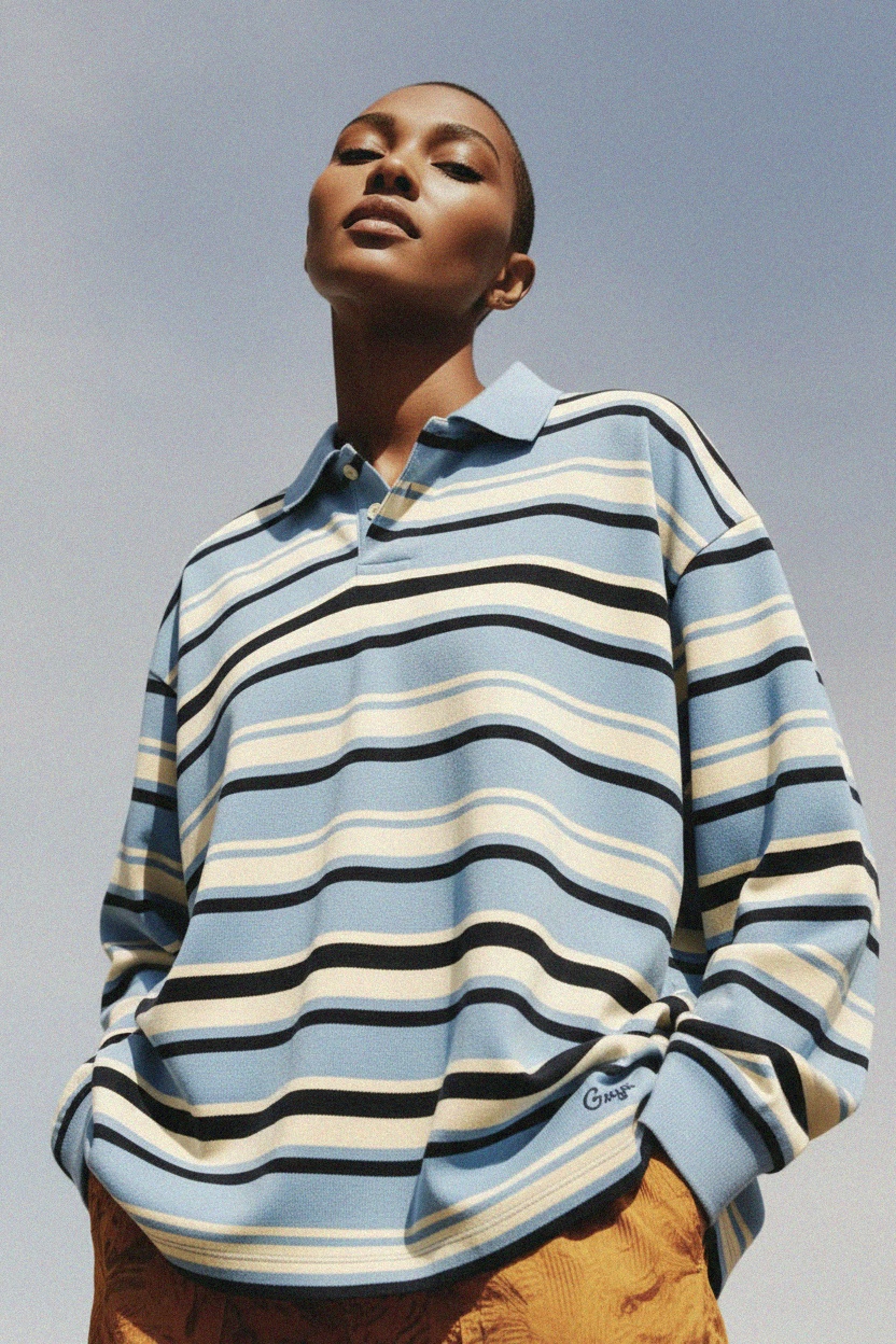 Relaxed Fit Striped Long Sleeve Polo Shirt photo 2