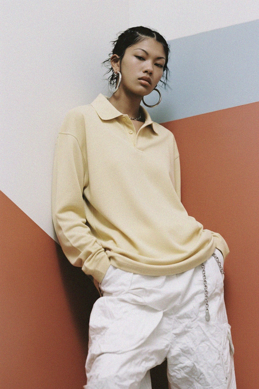 Oversize Yellow Long Sleeve Polo Top photo 3