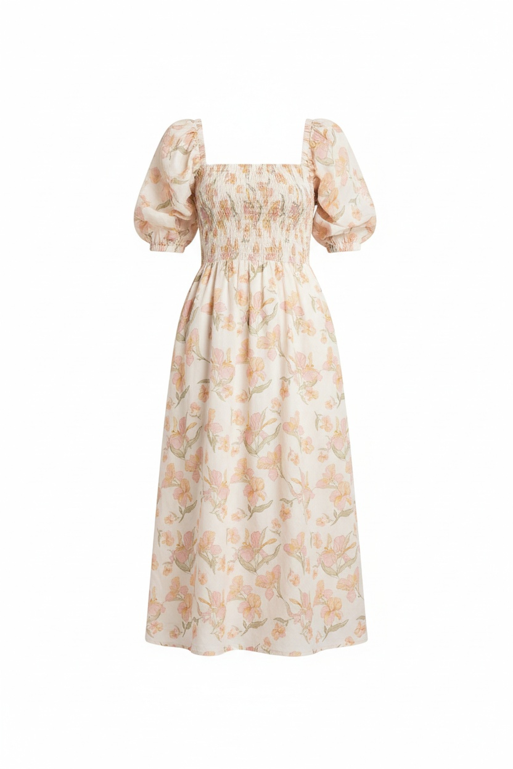 Floral Smocked Midi Dress with Puff Sleeves photo 1