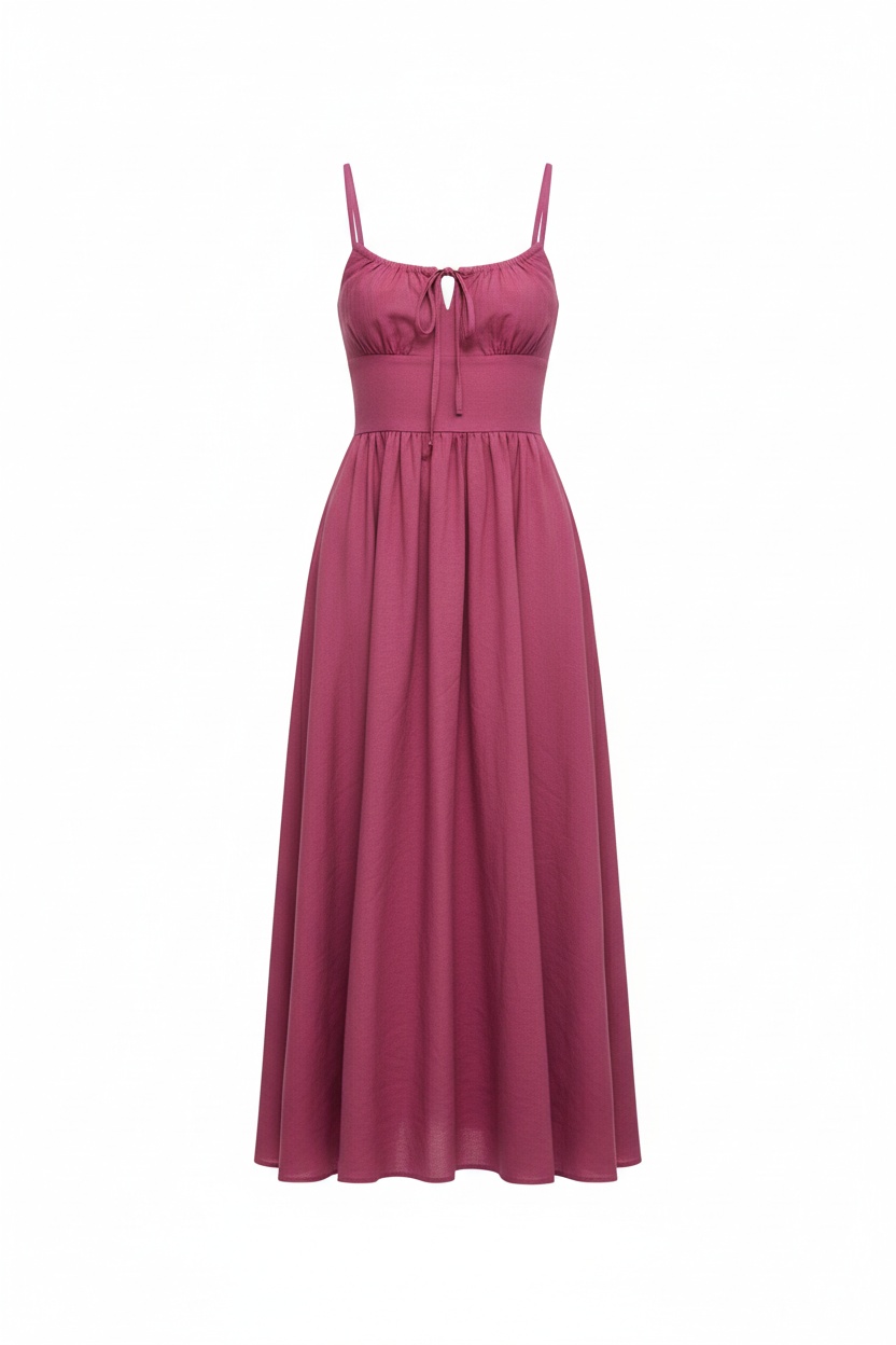 Magenta Tie-Front Midi Dress with Flowy Skirt photo 1