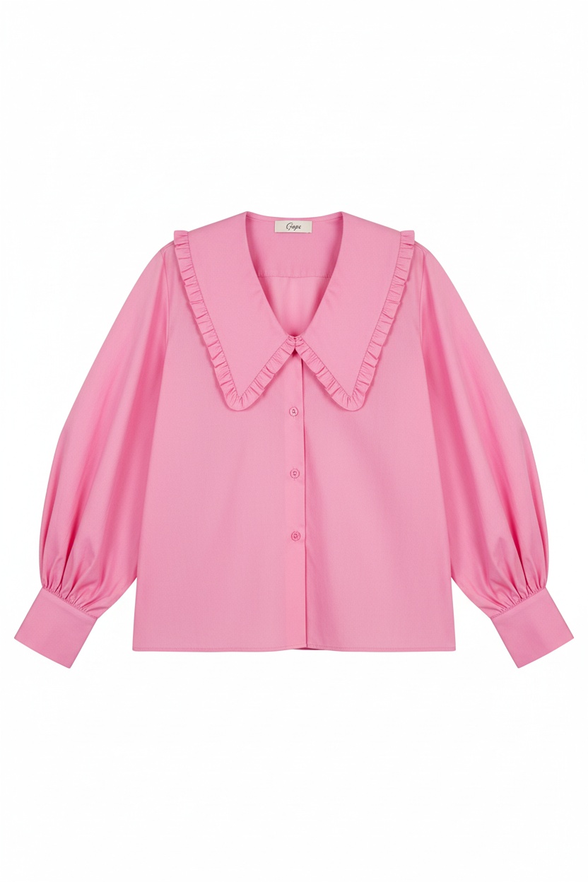 Pink Oversize Blouse with Ruffled Collar photo 1