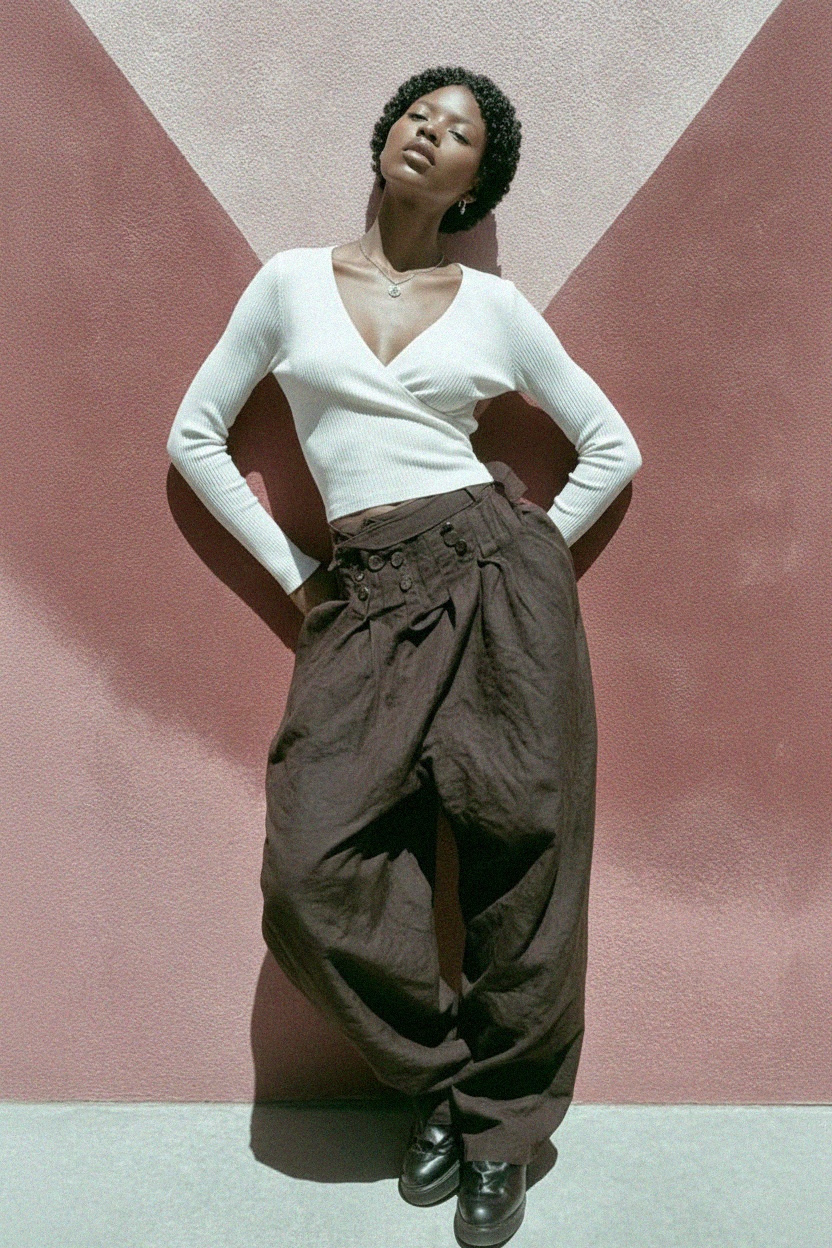 White Ribbed Knit Long Sleeve Wrap Top photo 2