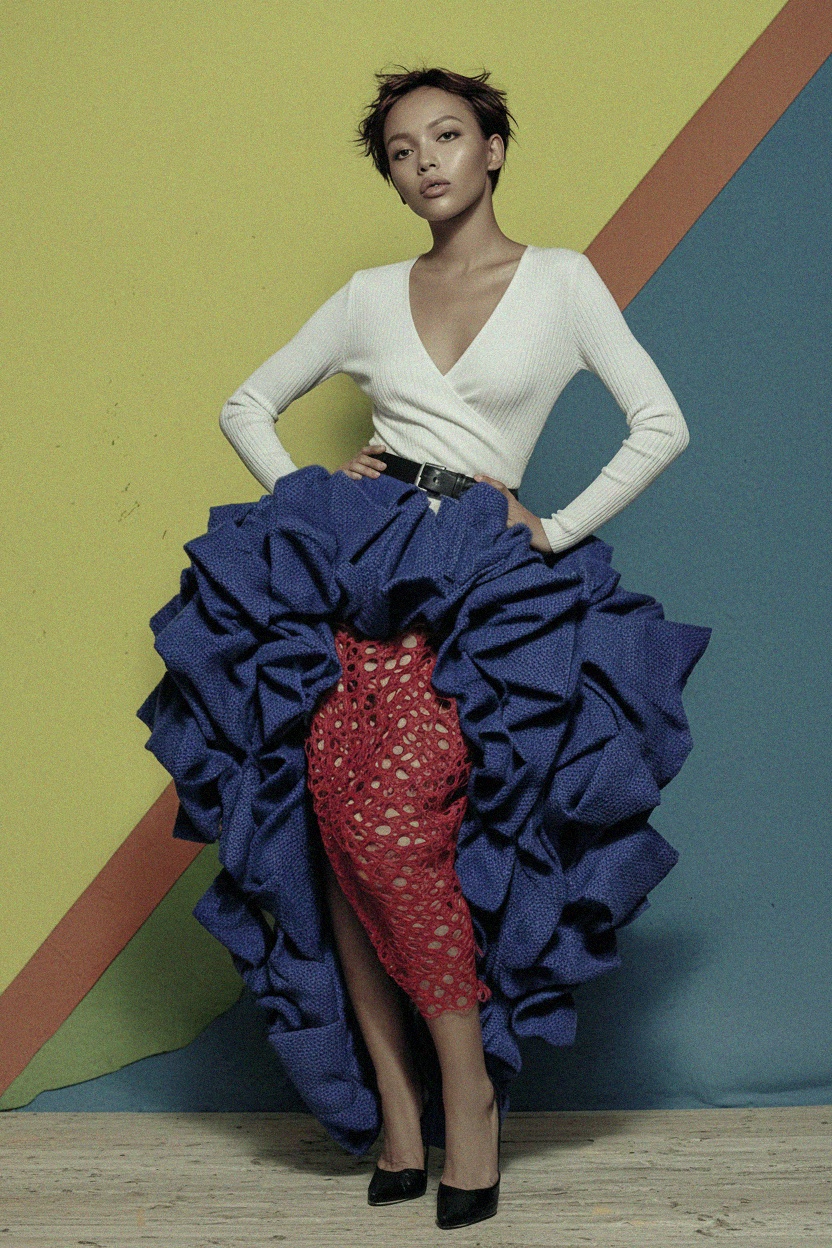 White Ribbed Knit Long Sleeve Wrap Top photo 3