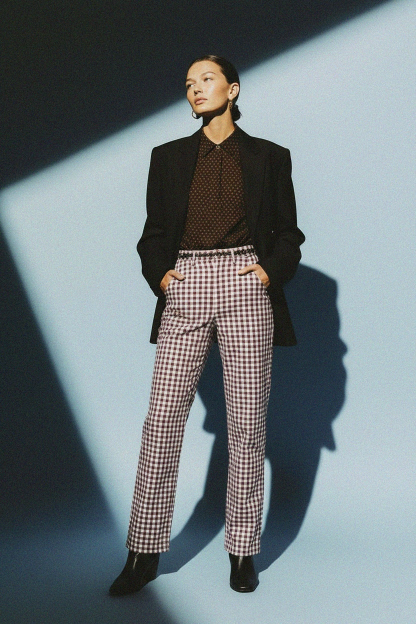 Gingham Checkered High-Waist Pants photo 2