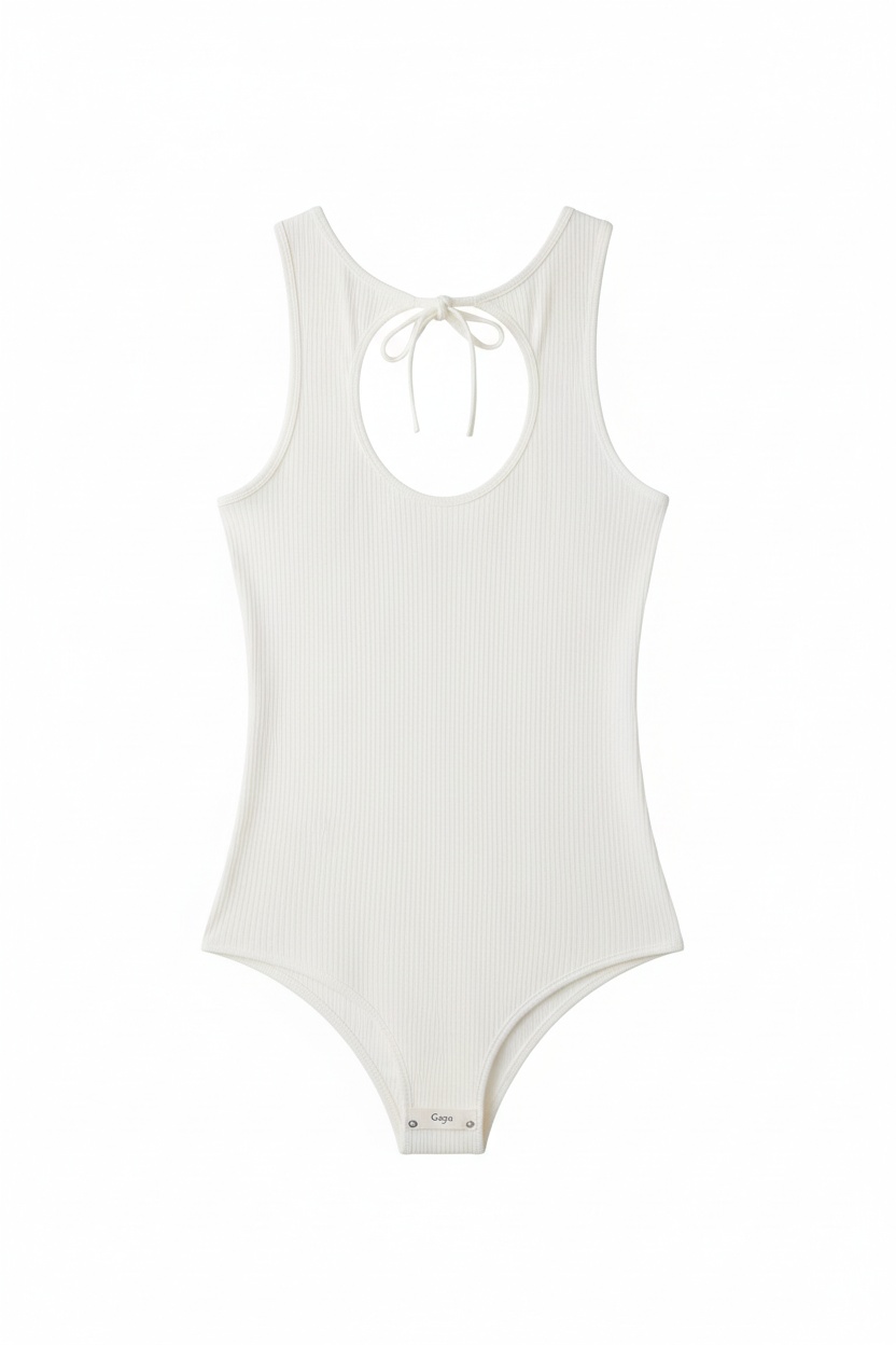 White Ribbed Keyhole Tie-Front Tank Top photo 1