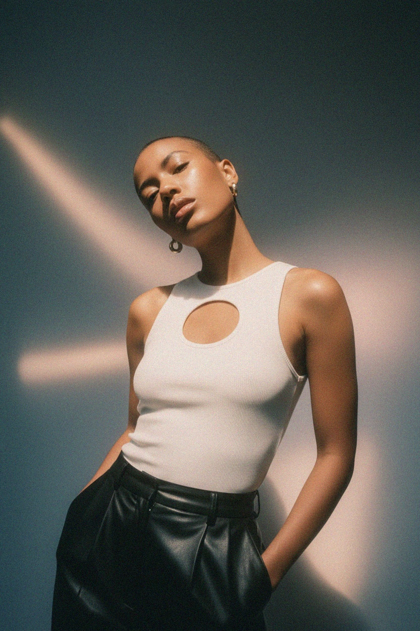 White Ribbed Keyhole Tie-Front Tank Top photo 2