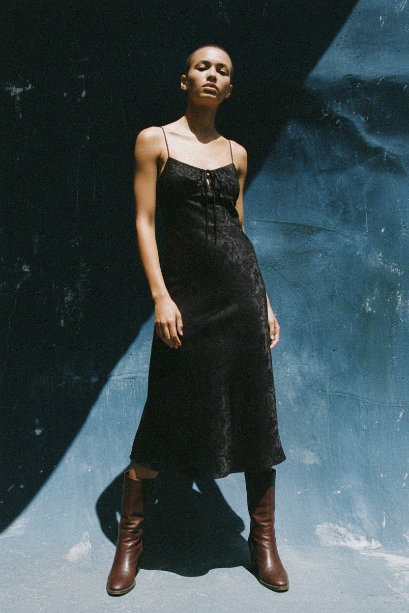Black Patterned Midi Slip Dress photo 2