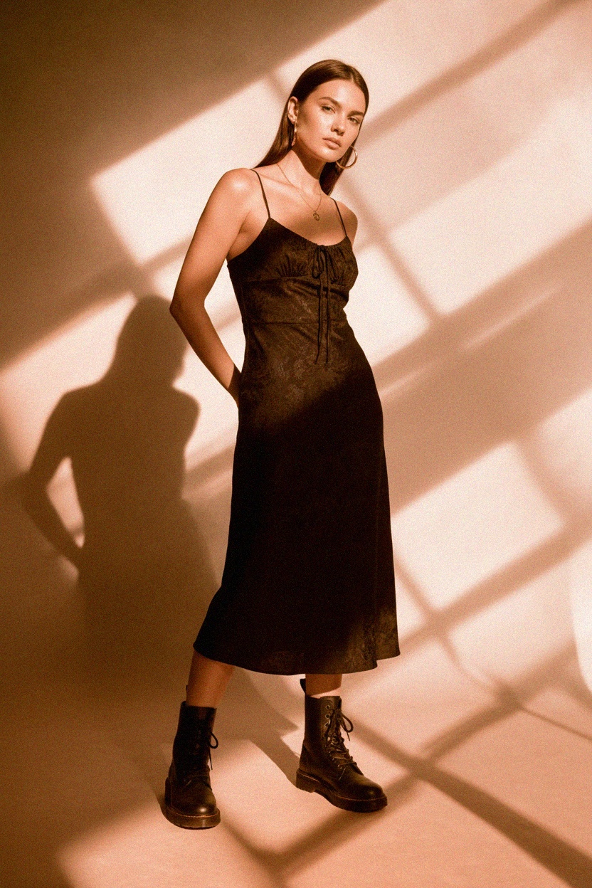 Black Patterned Midi Slip Dress photo 3