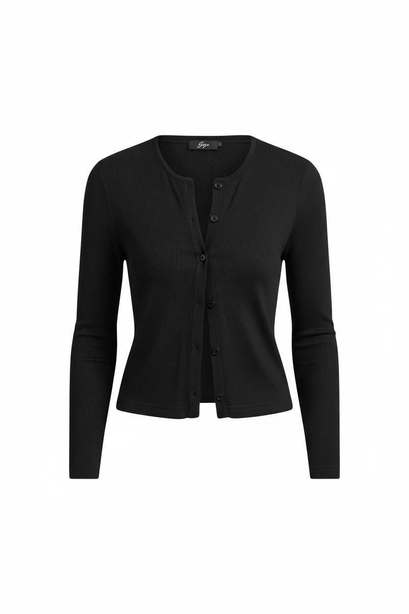 Essential Black Ribbed Knit Cardigan Top photo 1