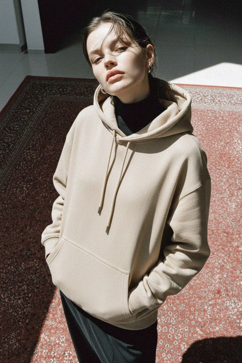Comfortable Oversize Beige Pullover Hoodie photo 2